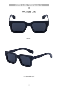 Detailansicht der matt schwarzen Polarisationssonnenbrille mit geometrischer Gravur am Rahmen