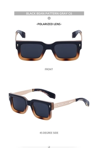 Detailansichten der polarisierten Sonnenbrille mit Black Bean Muster und Metallbügeln