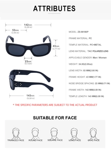Detailed size chart and facial fit guide for polarized sports sunglasses with PC frames