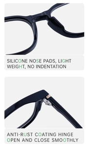 Détails des plaquettes en silicone et des charnières métalliques pour monture de lunettes