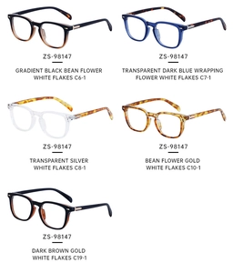 Aperçu détaillé de cinq montures de lunettes rétro carrées en diverses couleurs