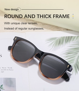 Détail des lunettes polarisées carrées avec monture dégradée et accents fléchés