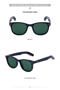 Détails de lunettes de soleil carrées polarisées avec verres G15 et branches à motifs