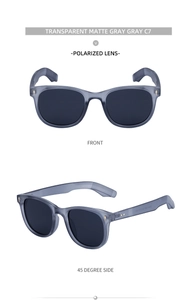 Vue détaillée des lunettes de soleil polarisées gris mat transparent sous plusieurs angles