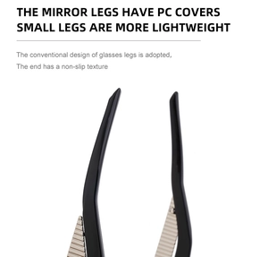 Detail of black PC sunglasses arm featuring anti-slip texture for sports cycling glasses