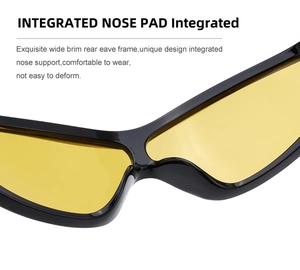 Detail of integrated nose pads on black sports sunglasses with yellow transparent lenses
