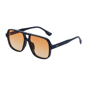Retro double-bridge aviator sunglasses with orange gradient lenses and thick black frames