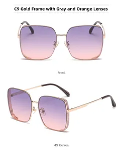 Detail view showing front and 45-degree angle of gold frame gradient polarized sunglasses