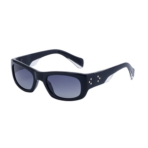 Polarized sports sunglasses for men with black rectangular frames and gold star accents