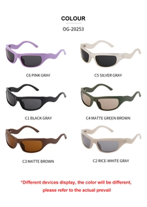 Matrix display of OG-20253 sports sunglasses with unique wavy temples in six colors