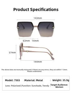 Tableau de tailles pour lunettes de soleil carrées femme avec monture métal et dimensions