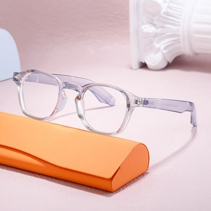 Fashionable round square transparent purple optical glasses frame with orange leather case