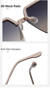 Vue détaillée des plaquettes de nez et des branches antidérapantes de lunettes de soleil