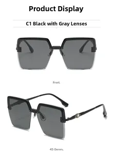 Vues frontale et latérale de lunettes de soleil oversize sans monture à verres gris polarisés