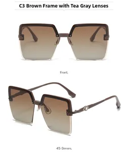 Détails des lunettes de soleil carrées C3 avec verres dégradés marron et décorations