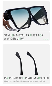 Detail of square sunglasses with blue gradient lenses and durable propionic acid temples