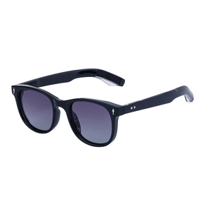 Lunettes de soleil polarisées noires carrées pour hommes avec rivets argentés et verres mauves