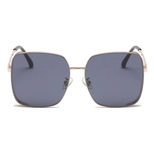 Women's square metal polarized sunglasses in rose gold with rhinestone accents