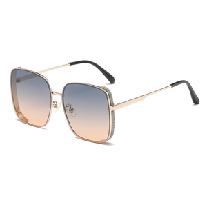 Chic rose gold oversized square polarized sunglasses with blue-orange gradient lenses