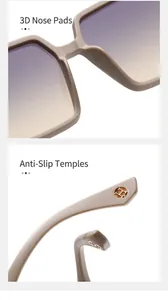 Detail van de zonnebril met 3D-neuspads en antislip brillenpoten met H-logo