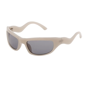 Y2K sporty windproof sunglasses with unique beige wavy frames and dark grey lenses