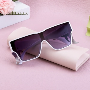 White square frame sunglasses with purple gradient lenses and silver claw temple detail