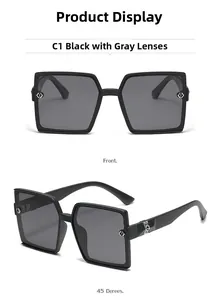 Front and 45-degree angle view of oversized black square TAC polarized sunglasses