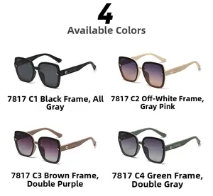 Detail view of four large square polarized sunglasses with CD logo on the temple