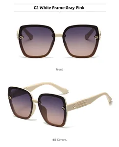 Front and side view of off-white oversized polarized sunglasses with gradient lenses
