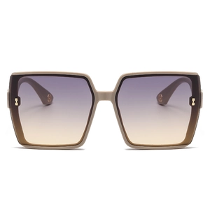 Modieuze oversized vierkante zonnebril voor dames met beige montuur en verloopglazen