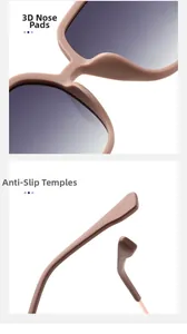 Detail of 3D nose pads and non-slip temples on Morandi pink polarized sunglasses