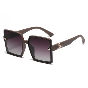 Square polarized sunglasses in matte brown with purple gradient lenses and gold trim