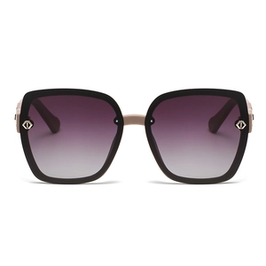 Chic oversized square polarized sunglasses with purple gradient lenses and gold accents