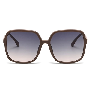 Polarized square oversized sunglasses in matte brown frame with gradient pink lenses