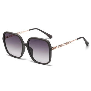 Polarized square sunglasses in matte black with rose gold chain hollow temples