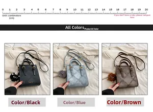 Detailed comparison of mini quilted square bags in black, blue, and brown PU leather