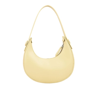 French style minimalist cream yellow hobo bag with smooth leather finish and zipper
