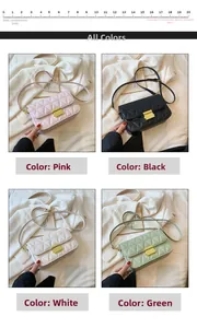 Quilted crossbody bags in four colors with chain straps and gold hardware locks