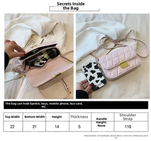 Capacity guide and size specifications for the pink quilted leather crossbody bag