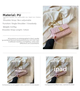 Detailed size parameters of pink PU leather crossbody bag with rabbit ear buckle