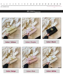 Detailed grid view of mini chain crossbody bags in six colors with rabbit ear clasp