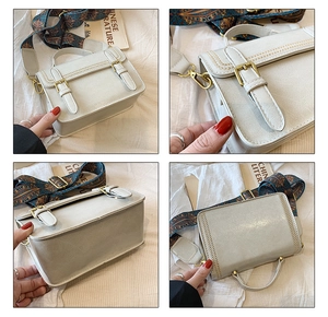 Détails du sac à bandoulière crème avec boucle dorée et sangle style bohème