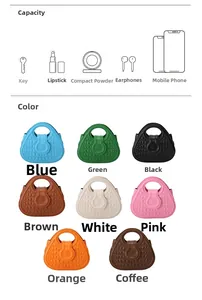 Capacity detail of small quilted handbag showing storage for phone, lipstick and keys