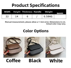 Detailed size chart for minimalist PU leather crossbody bag with dimensions 22x14x6cm