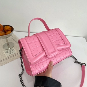 Pink crocodile pattern handbag with handle and chain strap for stylish women