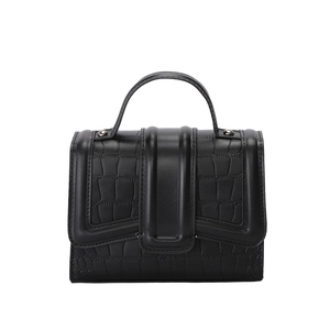 Classic black crocodile pattern handbag with silver studs and structured top handle