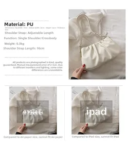 Guide des tailles détaillé pour sac nuage plissé blanc avec comparaison A4 et iPad