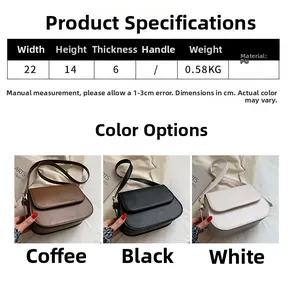Size chart showing 22x14x6cm dimensions for trendy PU leather crossbody square bags