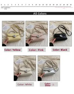 Mini crossbody bags with pearl handles in five colors including yellow and silver