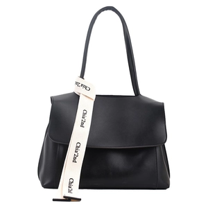 Women Shoulder Bag PU Leather Large Capacity Underarm Handbag Flap Closure Letter Ribbon Decor Daily Chic Minimalist